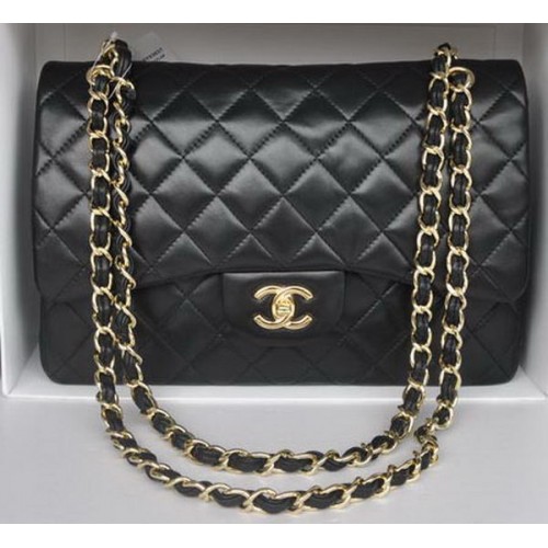 Borse Chanel Jumbo Double Flaps Pelle di montone nera A36097 Oro
