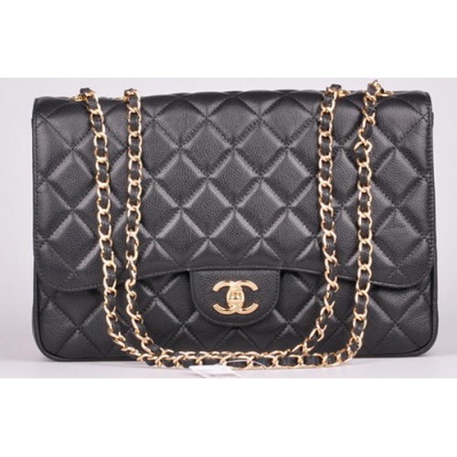 Chanel Borsa con patta jumbo nera modello Cannage A28600 oro