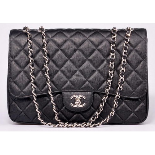 Chanel Borsa con patta jumbo nera modello Cannage A28600 argento