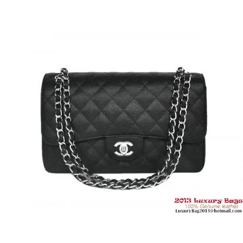 Chanel Jumbo Quilted Classic Cannage Patterns Flap Bag A58600 Nero Argento