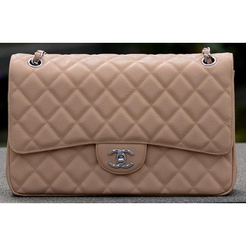Borsa con patta classica trapuntata Chanel Jumbo Modelli Cannage albicocca A58600 Argento