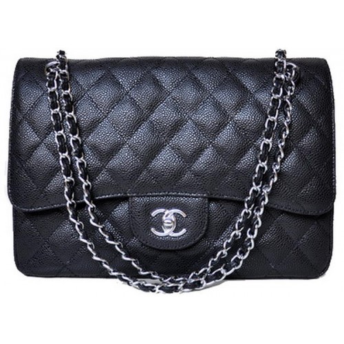 Borsa con patta classica trapuntata Chanel Jumbo Modelli Cannage neri A58600 Argento