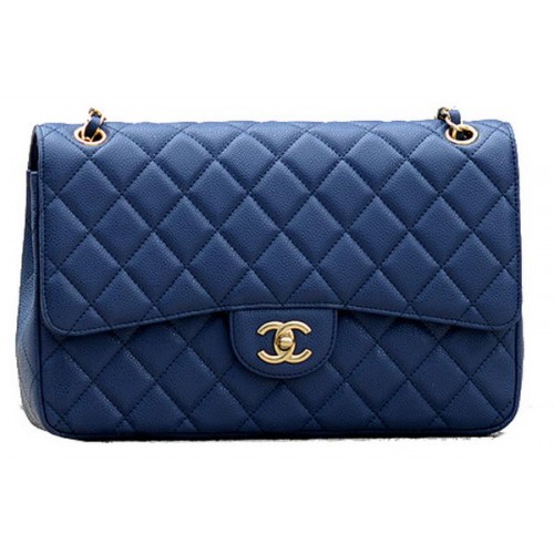 Borsa con patta classica trapuntata Chanel Jumbo Modelli blu Cannage A58600 oro