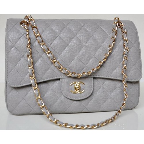 Chanel Jumbo Quilted Classic Flap Bag Grey Cannage Patterns A58600 Gold