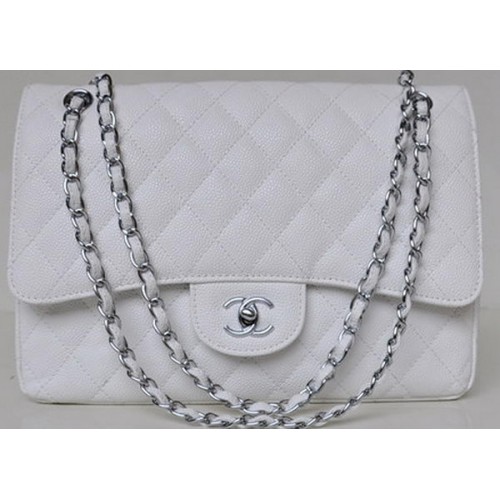 Borsa con patta classica trapuntata Chanel Jumbo Modelli Cannage bianchi A58600 Argento