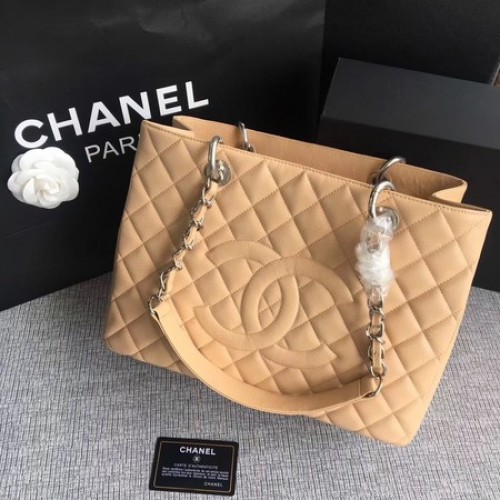 Chanel LE Boy Grand Shopping Tote Bag GST Apricot Cannage Pattern A50995 Argento