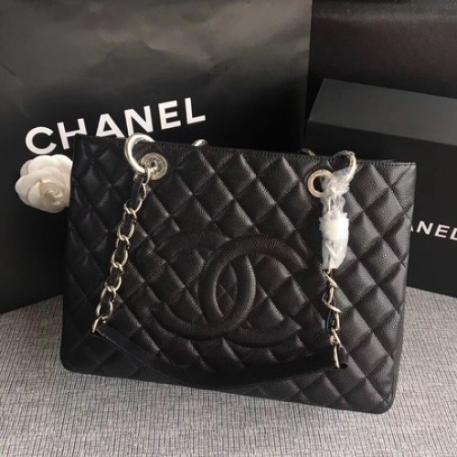 Chanel LE Boy Grand Shopping Tote Bag GST Black Cannage Pattern A50995 Argento