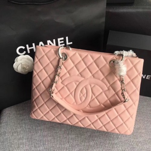 Chanel LE Boy Grand Shopping Tote Bag GST Pink Cannage Pattern A50995 Argento