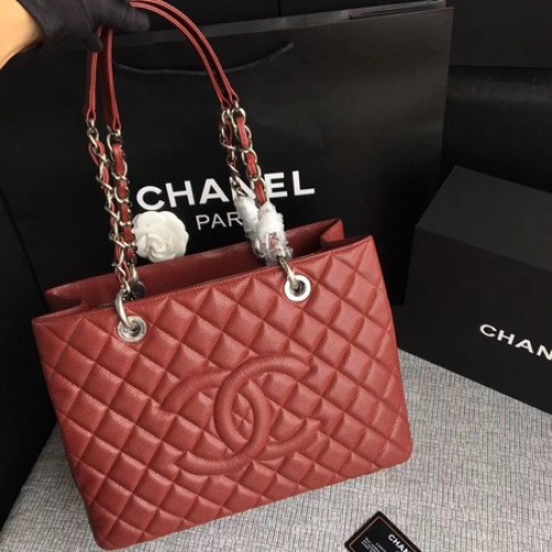 Chanel LE Boy Grand Shopping Tote Bag GST Wine Cannage Pattern A50995 Argento