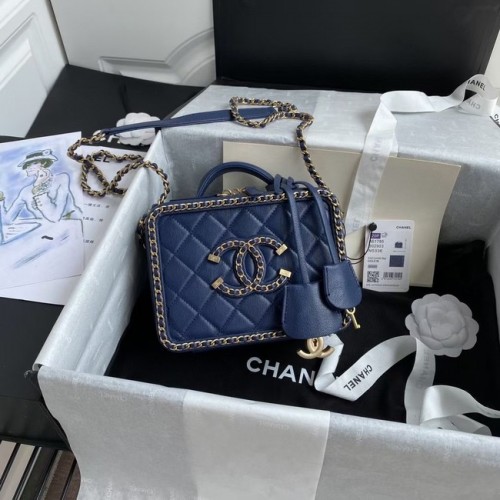 Chanel Borsa cosmetica in metallo color oro in pelle di agnello Crystal 8817 blu scuro