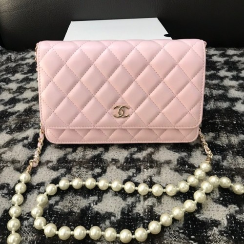 Borsa a tracolla con patta in pelle di agnello Chanel CC33814 rosa