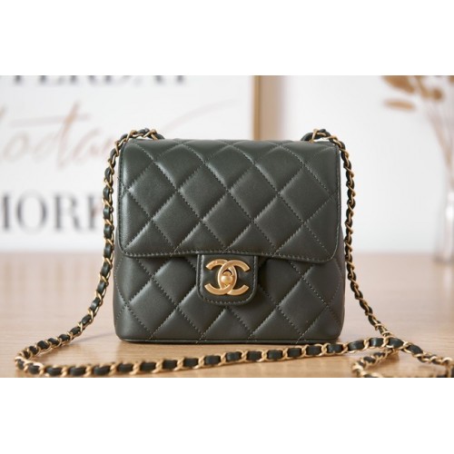 Chanel MINI FLAP BAG AS3647 in pelle di agnello verde nerastro