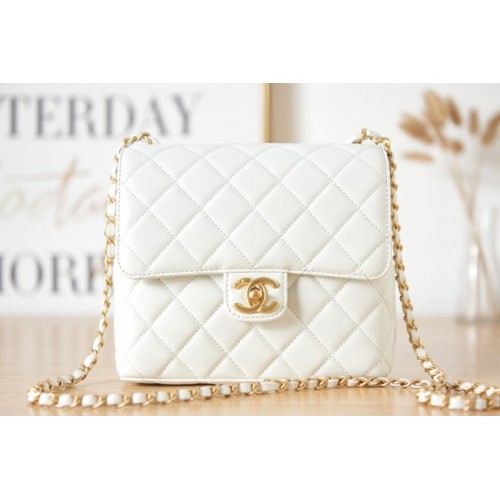 Chanel MINI FLAP BAG AS3648 in pelle di agnello bianca