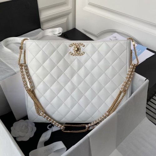 Borsa a tracolla Chanel in pelle di agnello AS2977 bianca