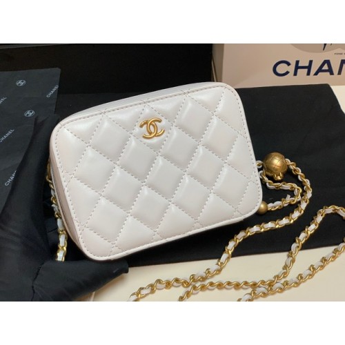 Borsa fotografica Chanel in pelle di agnello AS2463 bianca