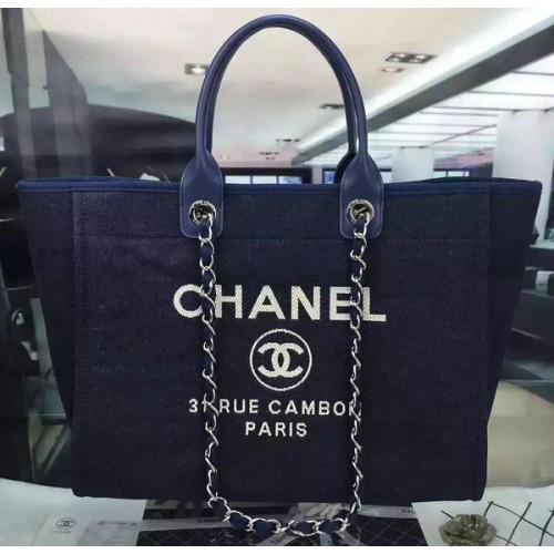 Borsa shopping tote in tela grande Chanel A1679 Royal