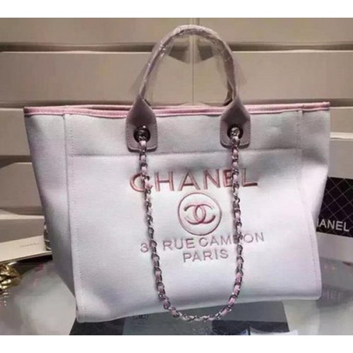 Borsa shopping tote grande in tela Chanel A5002 rosa chiaro