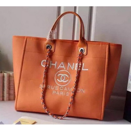 Borsa shopping tote in tela grande Chanel A5002 arancione
