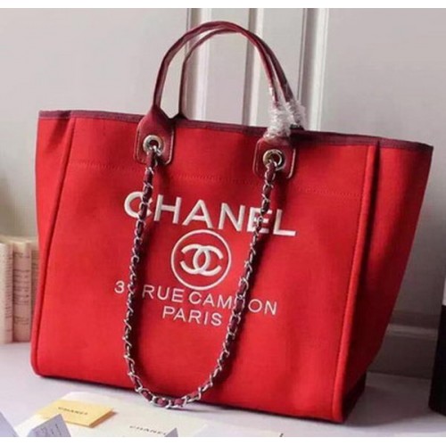 Borsa shopping tote grande in tela Chanel A5002 rossa
