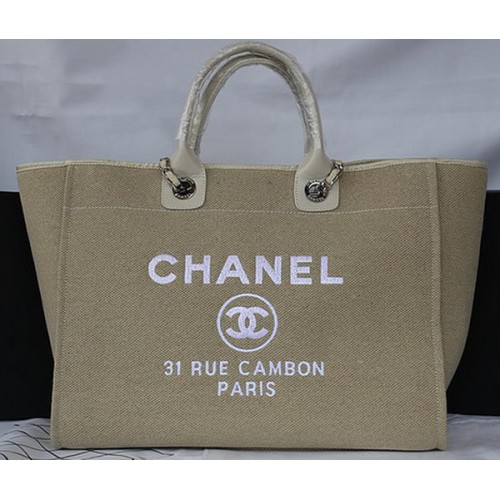 Borsa shopping tote grande in tela Chanel A67002 albicocca