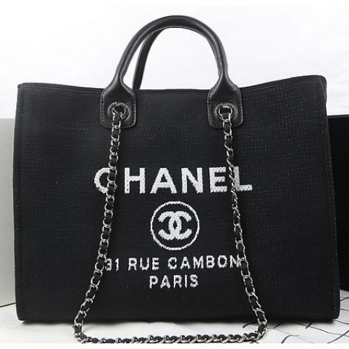 Borsa shopping grande in tela Chanel A67002 nera
