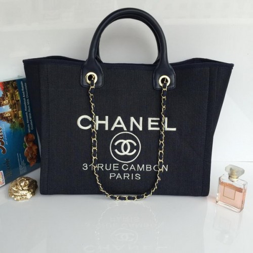 Borsa shopping tote grande in tela Chanel A68046 Royal