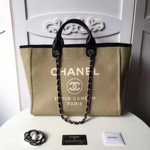Borsa shopping tote grande in tela Chanel CHA1679 albicocca