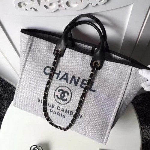Borsa shopping tote grande in tela Chanel CHA1679 grigia