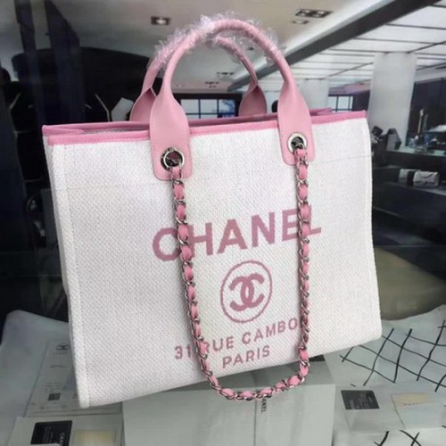 Borsa shopping tote grande in tela Chanel CHA1679 rosa