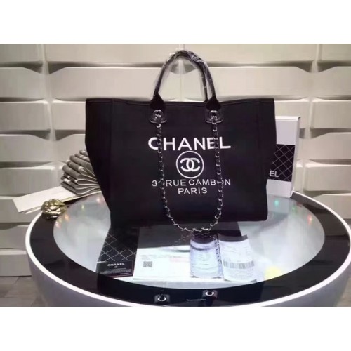 Borsa shopping grande in tela Chanel CNA1679 nera