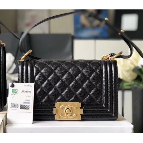Borsa a tracolla con patta Chanel Le Boy Original Cavier Leather A67085 Fibbia in oro nero