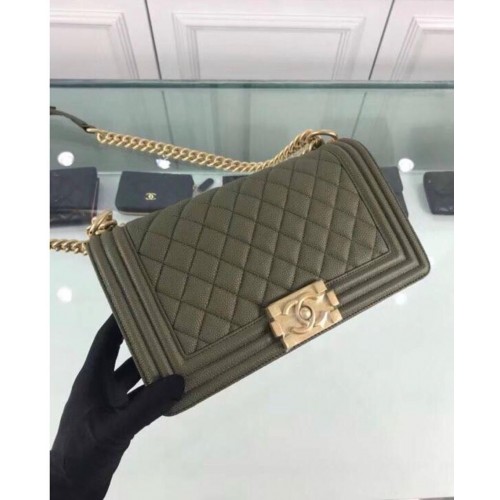 Borsa a tracolla Chanel Leboy Original in pelle di vitello verde scuro A67086 oro