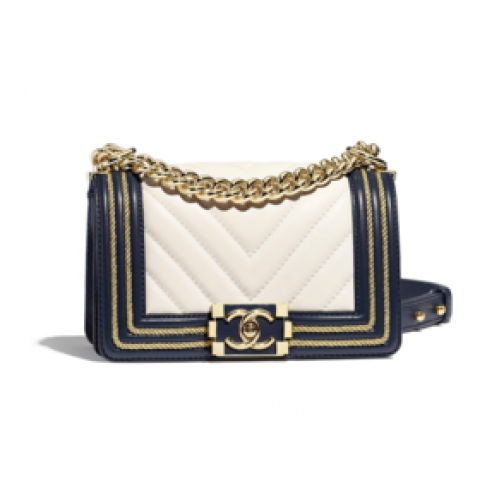 Chanel Leboy Original Borsa a tracolla in pelle di vitello F67085 metallo tono oro bianco