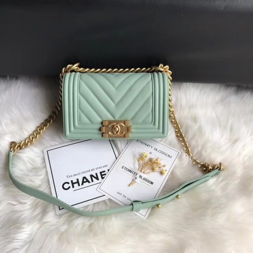 Chanel Leboy Original Caviar Borsa a tracolla in pelle A67085 Catena in oro verde chiaro