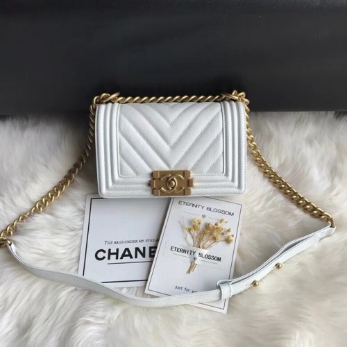 Borsa a tracolla in pelle Chanel Leboy Original Caviar A67085 catena in oro bianco