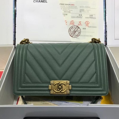Borsa a tracolla Chanel Leboy Original in pelle di caviale V67086 catena in oro verde