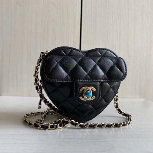 Chanel 2022S Love Heart Original Mini borsa a tracolla in pelle di agnello AS3191 nera
