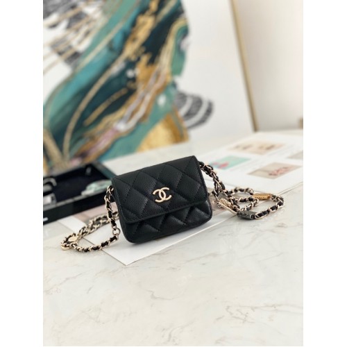 Chanel MINI BELT BAG Metallo tono oro 81161 NERO