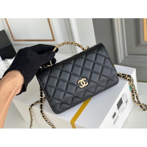 Chanel MINI FLAP BAG CLUTCH CON CATENA Metallo tono oro 22SS nero