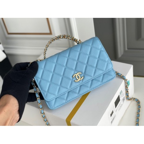 Chanel MINI FLAP BAG POCHETTE CON CATENA Metallo tono oro 22SS celeste