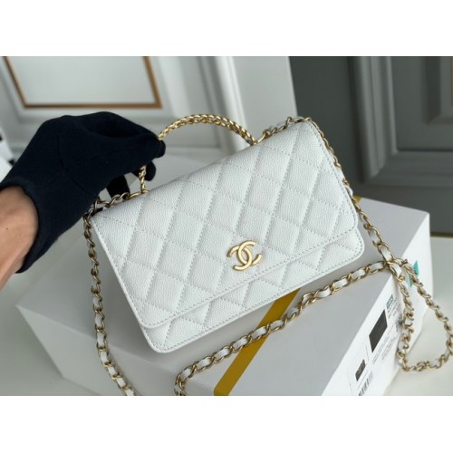 Chanel MINI FLAP BAG POCHETTE CON CATENA Metallo tono oro 22SS bianco