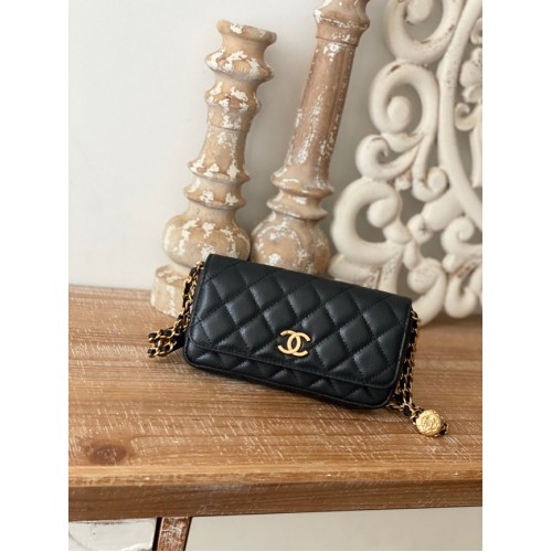 Chanel MINI FLAP BAG Pelle di agnello Metallo tono oro AP81210 NERO
