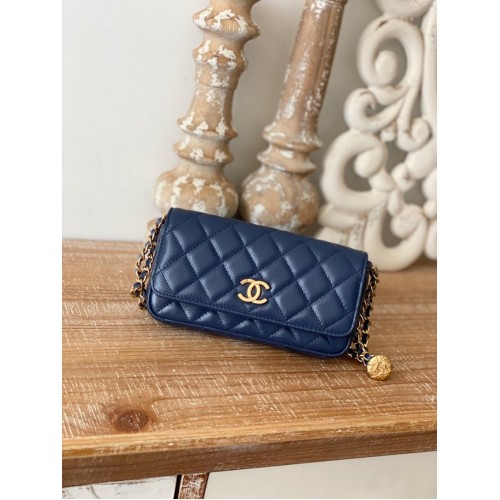 Chanel MINI BORSA FLAP Pelle di agnello Metallo tono oro AP81210 BLU