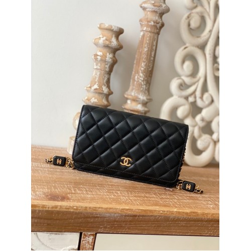 Chanel MINI FLAP BAG Pelle di agnello metallo tono oro AS0950 nero