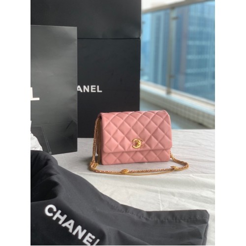 Chanel MINI FLAP BAG Pelle di agnello in metallo color oro AS3378 rosa