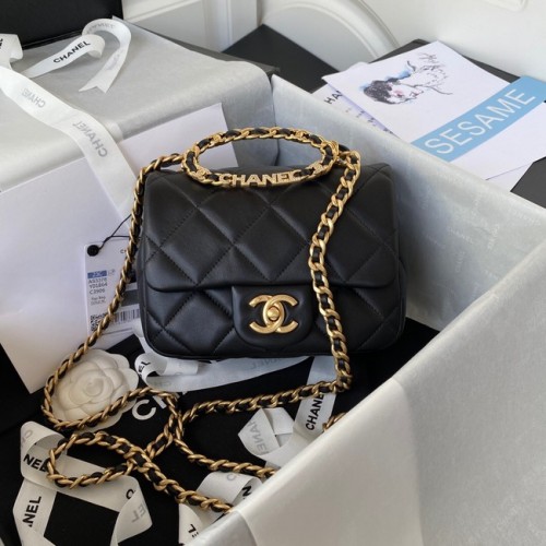 Chanel MINI FLAP BAG Pelle di agnello in metallo color oro AS3450 nero