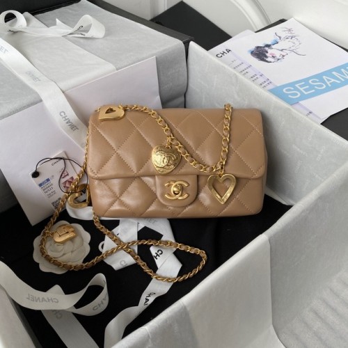 Chanel MINI FLAP BAG Pelle di agnello metallo tono oro AS3457 albicocca