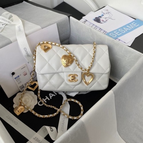 Chanel MINI FLAP BAG Pelle di agnello metallo tono oro AS3457 bianco