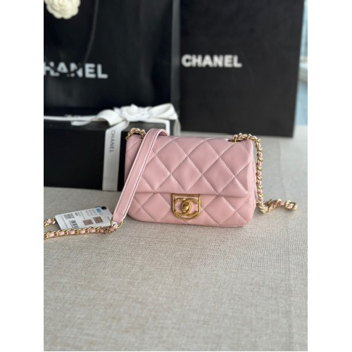 Chanel MINI FLAP BAG Pelle di agnello in metallo color oro AS3473 rosa