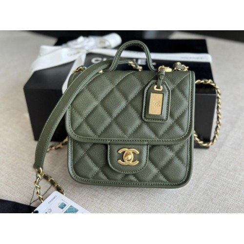 BORSA Chanel MINI FLAP CON MANICO SUPERIORE AS3652 verde nerastro